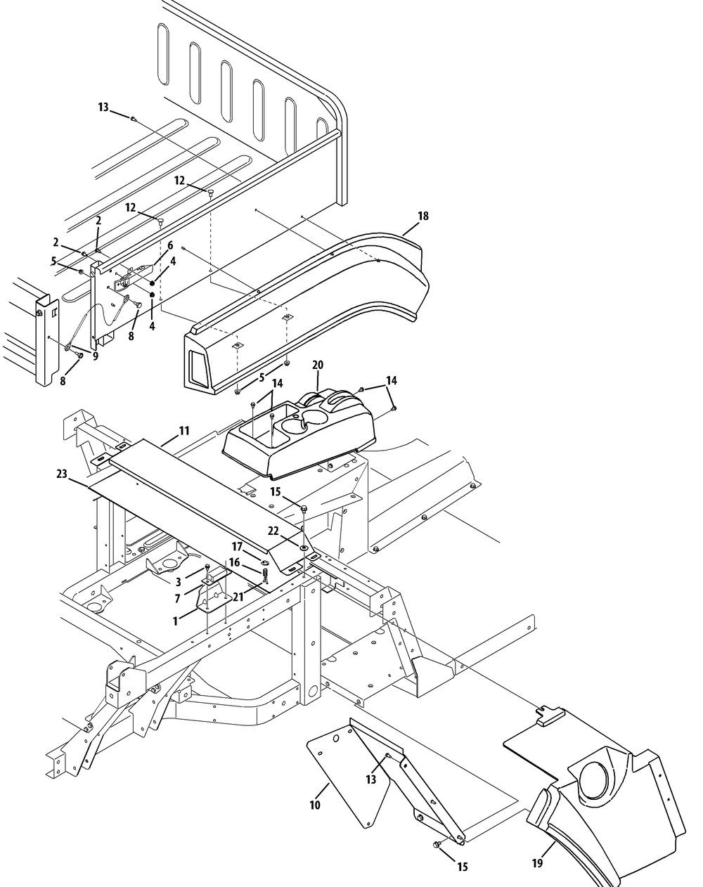 Rear Right Fender And Cargo Bed Diagram and Parts List for 46D 4X4-37ACD710 Cub Cadet Lawn Tractor Accessories